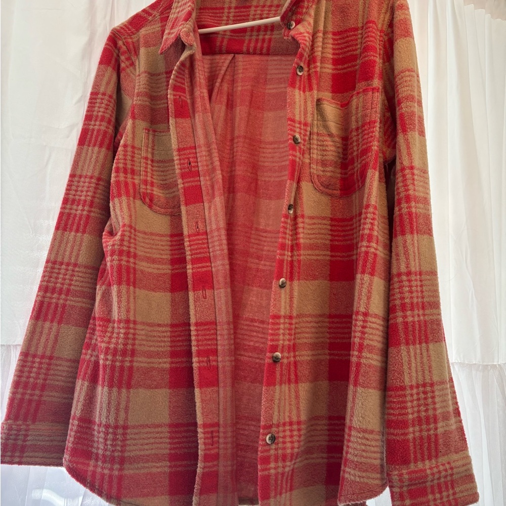 Time and Tru Coral and Tan Plaid Shirt. Women’s XL